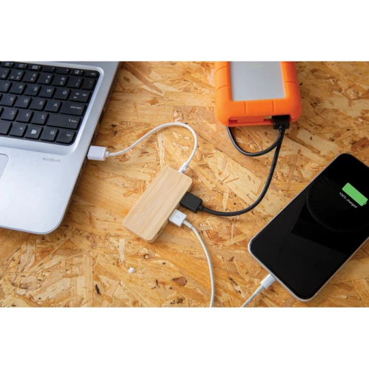 Bambusowy hub USB 2.0 z USB typu C (P308.739)-1