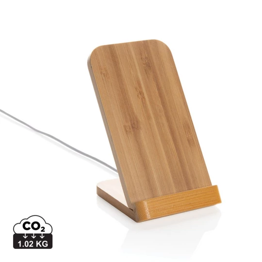 Bambusowa ładowarka bezprzewodowa 5W, stojak na telefon (P308.359)-1