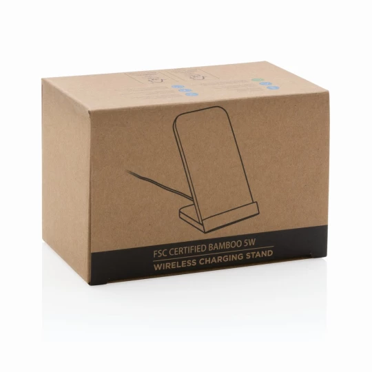 Bambusowa ładowarka bezprzewodowa 5W, stojak na telefon (P308.359)-1