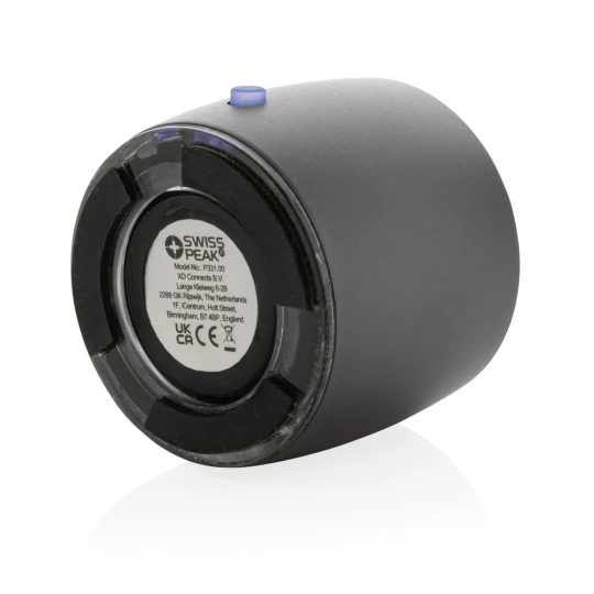 Basowy głośnik bezprzewodowy 3W Swiss Peak, aluminium z recyklingu (P331.002)-1