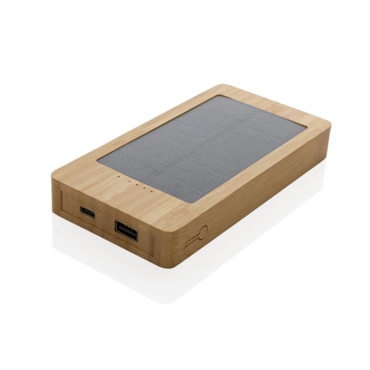 Bambusowy power bank 10000 mAh, ładowarka słoneczna (P322.399)-1