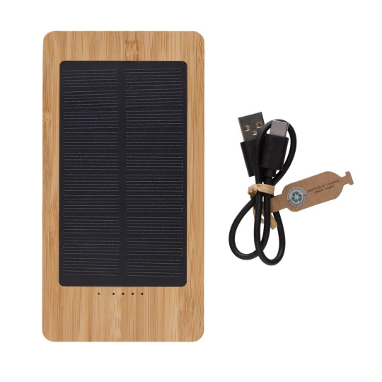 Bambusowy power bank 10000 mAh, ładowarka słoneczna (P322.399)-1