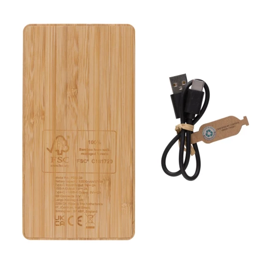 Bambusowy power bank 10000 mAh, ładowarka słoneczna (P322.399)-1