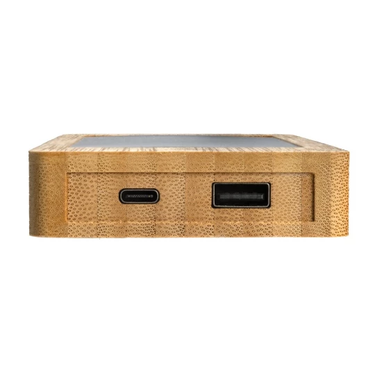 Bambusowy power bank 10000 mAh, ładowarka słoneczna (P322.399)-1
