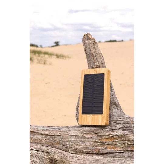 Bambusowy power bank 10000 mAh, ładowarka słoneczna (P322.399)-1