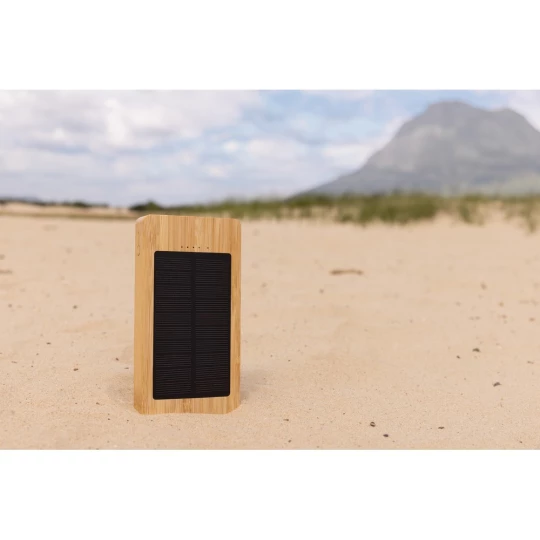 Bambusowy power bank 10000 mAh, ładowarka słoneczna (P322.399)-1