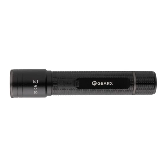 Kieszonkowa latarka Gear X, ładowana przez USB, aluminium z recyklingu (P513.901)-1