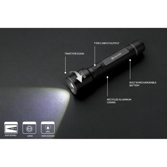 Latarka Gear X, ładowana przez USB, aluminium z recyklingu (P513.921)-1