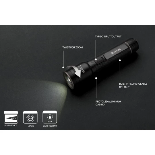 Duża latarka Gear X, ładowana przez USB, aluminium z recyklingu (P513.931)-1