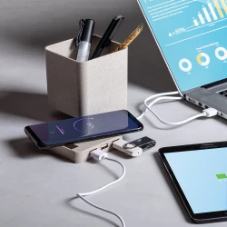 Ładowarka bezprzewodowa 5W ze słomy pszenicznej, hub USB 2.0, pojemnik na przybory do pisania, stojak na telefon (V0116-00)-2