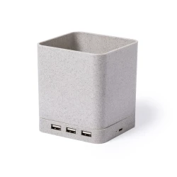 Ładowarka bezprzewodowa 5W ze słomy pszenicznej, hub USB 2.0, pojemnik na przybory do pisania, stojak na telefon (V0116-00)-7