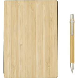 Bamboo notebook approx. B6 with ball pen (V0217-16)-4