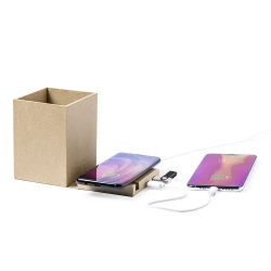 Składana ładowarka bezprzewodowa 5W z kartonu z recyklingu, hub USB 2.0, pojemnik na przybory do pisania, stojak na telefon (V0178-00)-3