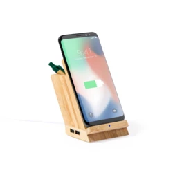 Bamboo wireless charger 5W, 4 USB hub 2.0, pen holder, phone stand (V0198-18)
