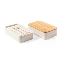 Lunchboxen 2 Stück, 2x500 ml, Bambusdeckel, Besteck (V8217-00)-2