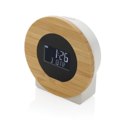 Desk clock made with RCS (Recycled Claim Standard) certified recycled ABS and FSC® 100% bamboo. Total recycled content: 69 % based on total item weight. RCS certification ensures a completely certified supply chain of the recycled materials. With LCD