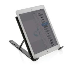 Aluminium laptop stand made with RCS (Recycled Claim Standard) certified recycled aluminium and TPU. Total recycled content: 99% based on total item weight. RCS certification ensures a completely certified supply chain of the recycled materials. The -3