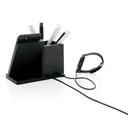 10W fast wireless charger with pen holder made with RCS (Recycled Claim Standard) certified recycled ABS. Total recycled content: 78% based on total item weight. RCS certification ensures a completely certified supply chain of the recycled materials.-6