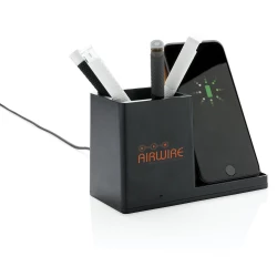 10W fast wireless charger with pen holder made with RCS (Recycled Claim Standard) certified recycled ABS. Total recycled content: 78% based on total item weight. RCS certification ensures a completely certified supply chain of the recycled materials.-8