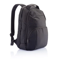 This Universal AWARE™ 1200D polyester laptop backpack is a true classic design with two main compartments. The backpack features a 15.6 inch laptop compartment and a zipper front pocket. . With AWARE™ tracer that validates the genuine use of recycled