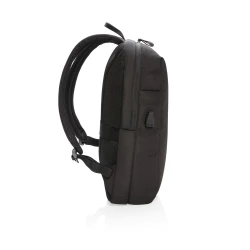 This stylish carry-on laptop backpack is intended for business and leisure trips. It’s designed with a padded 15.6
