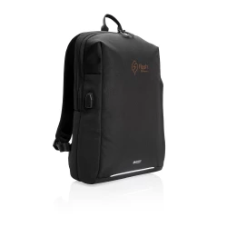 This stylish carry-on laptop backpack is intended for business and leisure trips. It’s designed with a padded 15.6