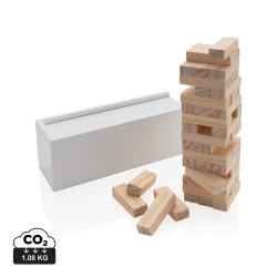 How high can you go? See how high you can stack the wooden blocks before they tumble with this fun tumbling tower game. The 48 blocks can be easily put away in the wooden box with lid. Made with FSC®certified wood. Comes in FSC®certified kraft gift p-10