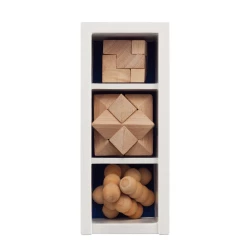 Exercise your mind like you exercise your muscles! Brain teaser toys are an ultra-fun way to better your analysing and problem-solving skills. This brain teaser set contains 3 puzzles and comes in a white painted pine wooden box. Made with FSC®certif-2