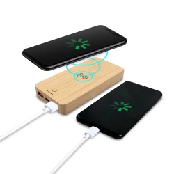 Bambusowy bezprzewodowy power bank 8000 mAh B'RIGHT, ładowarka bezprzewodowa 15W | Benson (V0053-17)-3