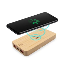 Bambusowy bezprzewodowy power bank 8000 mAh B'RIGHT, ładowarka bezprzewodowa 15W | Benson (V0053-17)-4