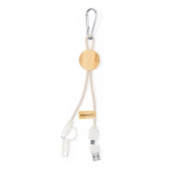 Kabel do ładowania ze słomy pszenicznej i bawełny z karabińczykiem, bambusowy element (V1362-00)-3