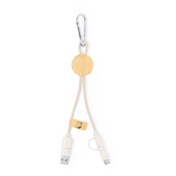 Kabel do ładowania ze słomy pszenicznej i bawełny z karabińczykiem, bambusowy element (V1362-00)-4