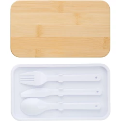 Pudełka śniadaniowe 2 szt., 2x400 ml, bambusowe wieczko, sztućce (V1215-02)-2