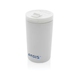 This double wall vacuum leakproof lock mug is the perfect size for your beverage. It's leakproof sealed flip lid is designed for easy open/close and on-the-go use. Vacuum insulation keeps beverages hot for up to 5 hours and cold for up to 15 hours. M-6