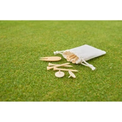 Set mit Golfzubehör aus Holz, bestehend aus 6 Holztees, 1 Bambus-Pitchgabel, 2 Holzmarkern, verpackt in einer Baumwolltasche mit Kordelzug und Anhänger im Inneren (VA881-16)-5