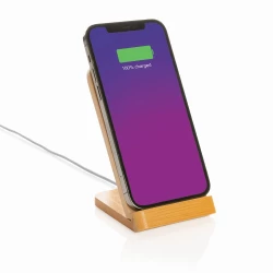 Bambusowa ładowarka bezprzewodowa 5W, stojak na telefon (P308.359)-2