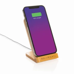 Bambusowa ładowarka bezprzewodowa 5W, stojak na telefon (P308.359)-8