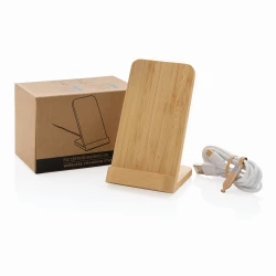 Bambusowa ładowarka bezprzewodowa 5W, stojak na telefon (P308.359)-10